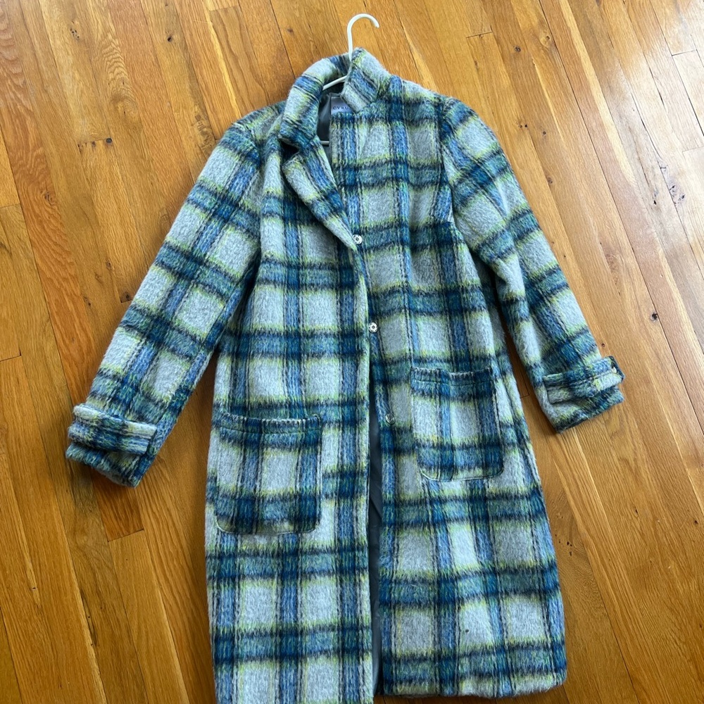 Plaid Wool Blend Coat